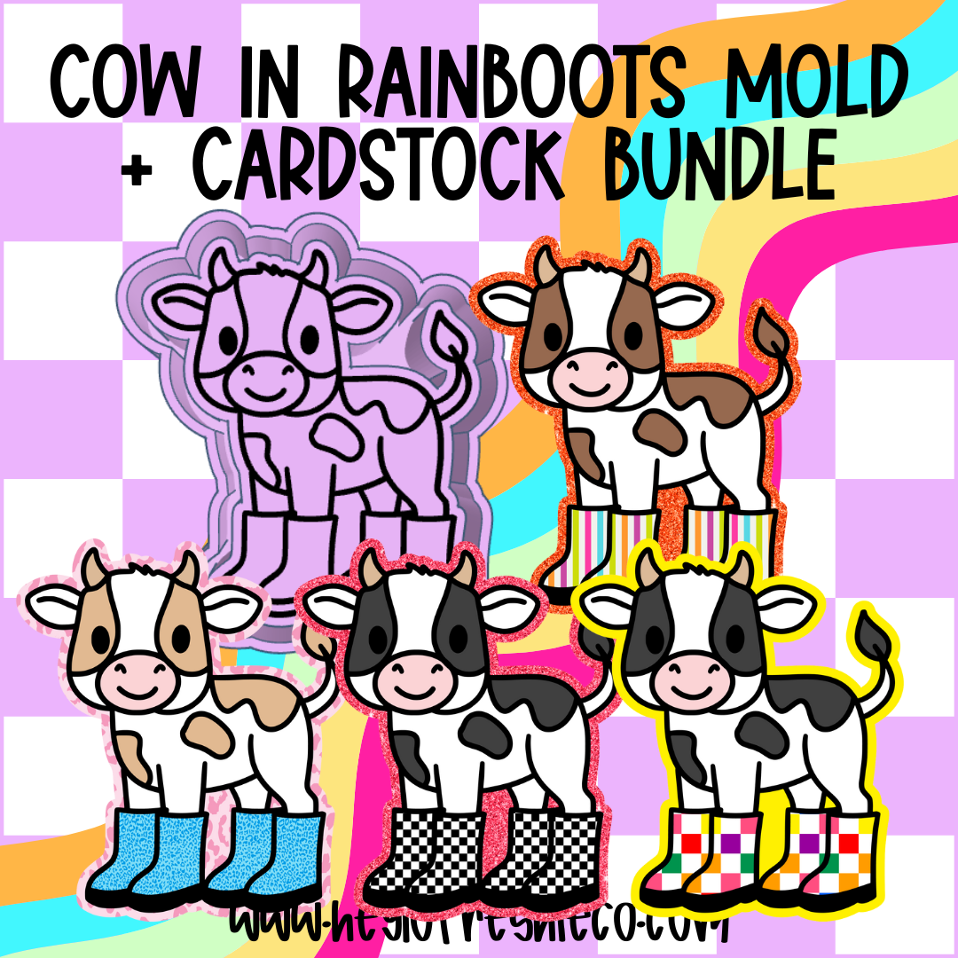 Cutie Cow In Rainboots Mold + Cardstock Bundle
