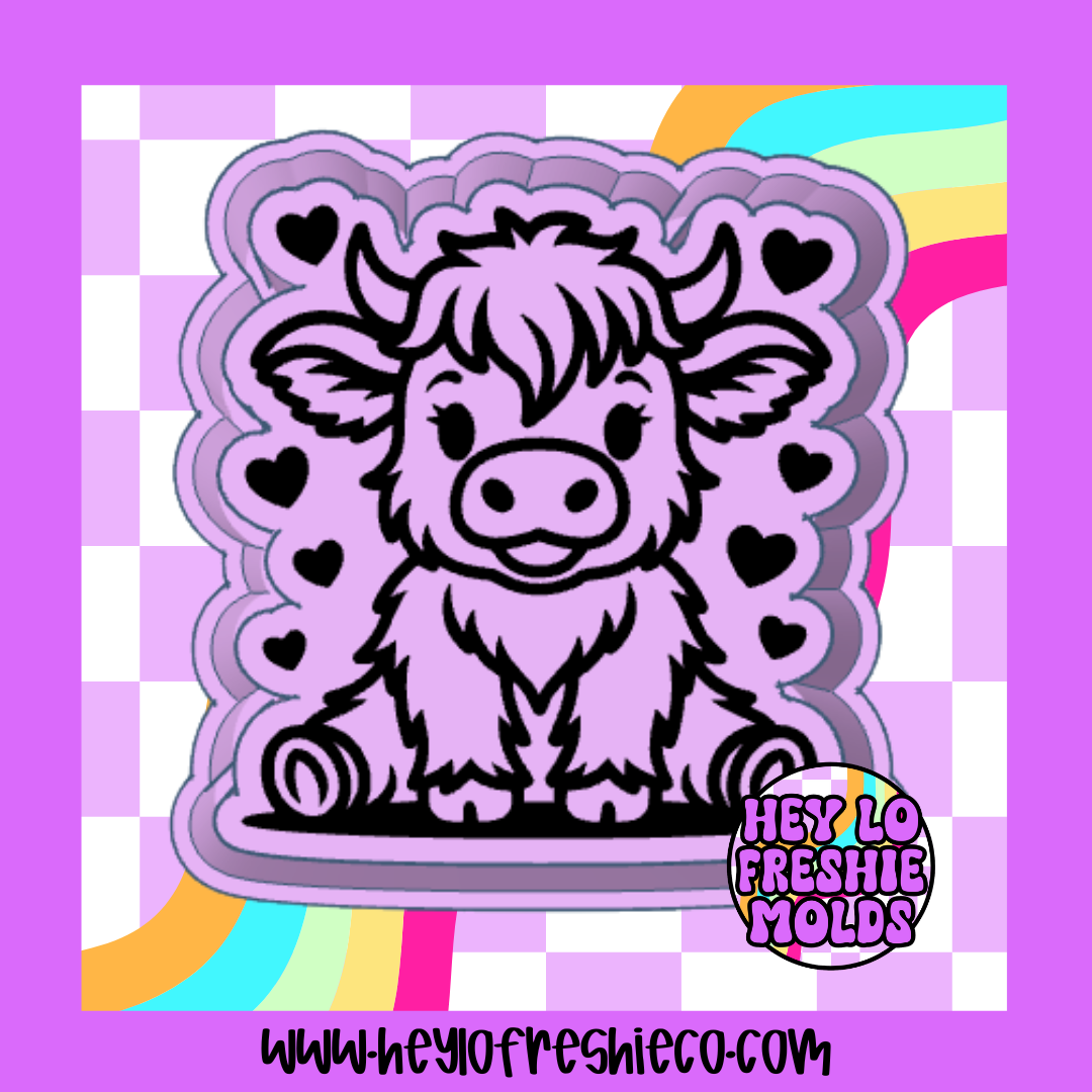Highland Cow With Hearts  Silicone Mold