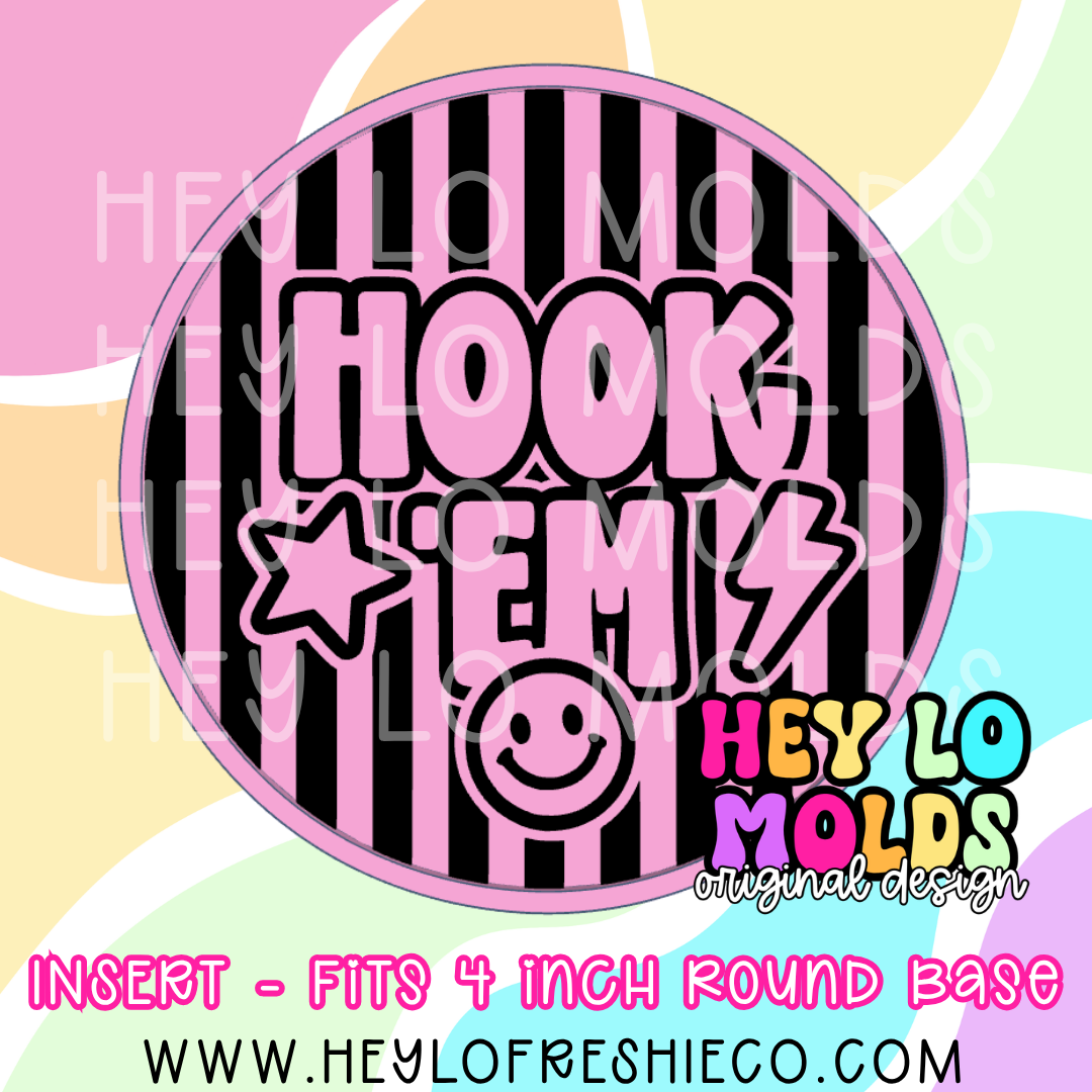 4 Inch Round Insert - Preppy Team Name: Hook 'Em
