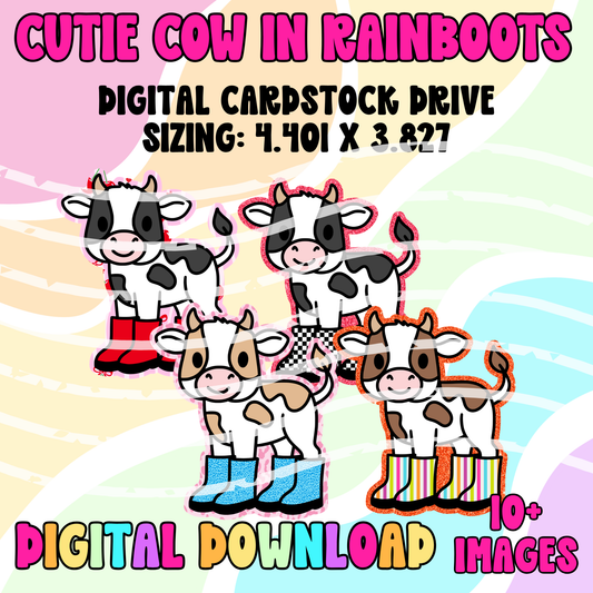 Digital Cardstock Drive: Cutie Cow In Rainboots