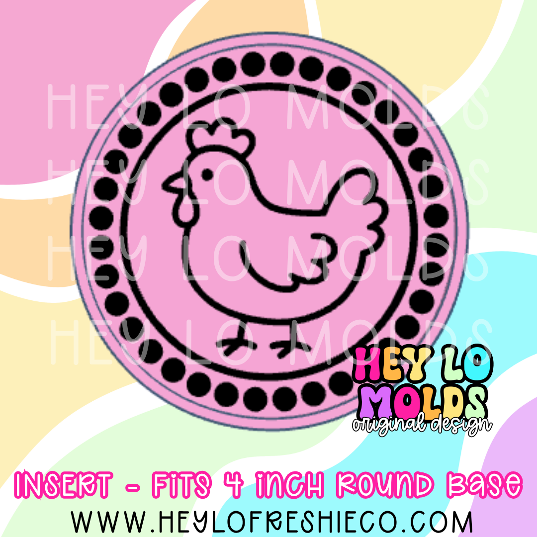 4 Inch Round Insert - Chicken In Dotted Frame